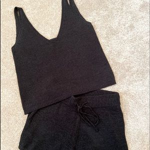 Black Knit Crop Tank and Shorts Set